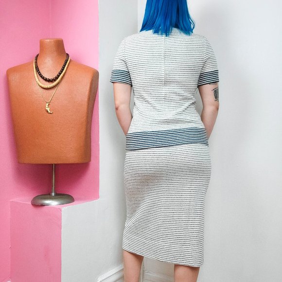 Vintage 1960s Deadstock Striped Two Piece Knit Skirt Set - Picture 3 of 10
